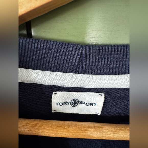Tory Burch Sport Navy Blue Raglan Cotton Sweatshirt with Logo, XS - Picture 5 of 8